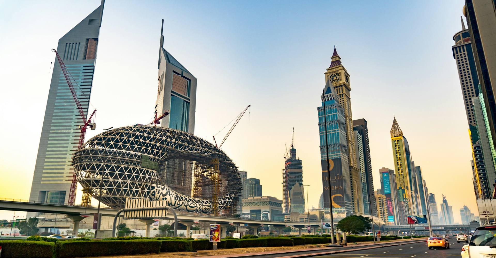 Sheikh Zayed Road with the Dubai skyline behind it